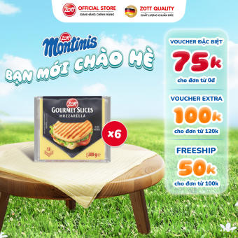 Giao Hoả tốc - COMBO 6 túi Phô mai lát Zott Gourmet Slices MOZZARELLA nhập khẩu từ Đức, (gói 200g – 12 lát), làm từ Sữa tươi giàu Canxi, Chất đạm