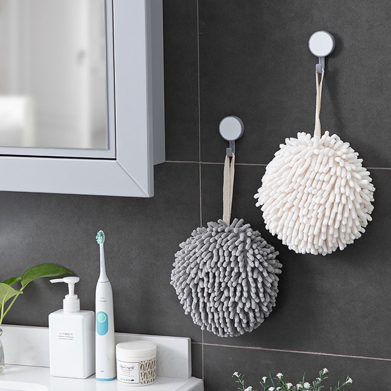 Khăn lau tay san hô siêu thấm nước có móc treo tiện dụng-Khăn lau tay treo tường -Bông lau tay nhà bếp