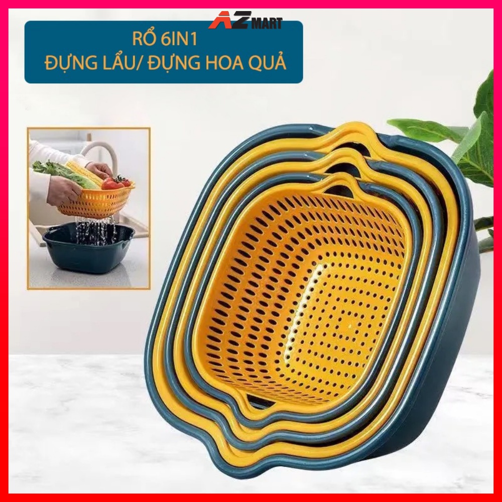Set rổ 6 món shop anthùy , bộ rổ nhựa kèm chậu, combo 6 món rổ nhựa tiện lợi ráo nước 2in1