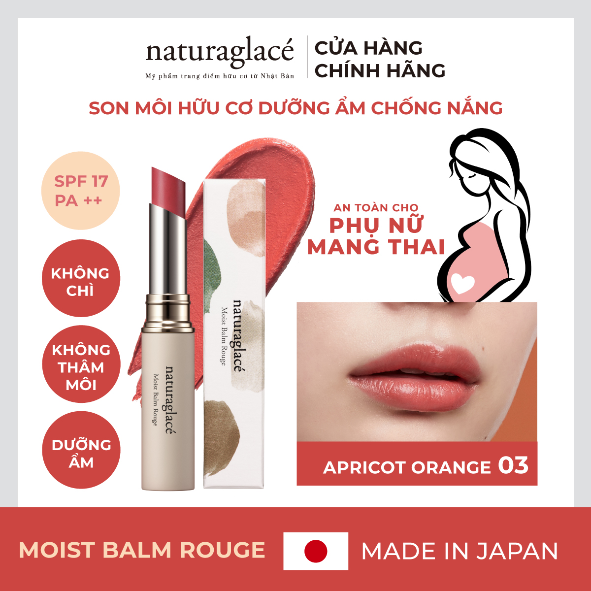 Son môi hữu cơ dưỡng ẩm và chống nắng naturaglacé