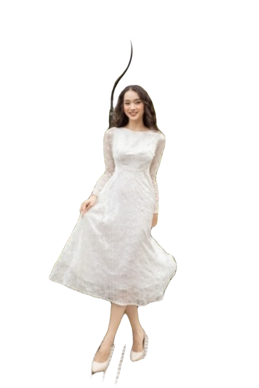 Vania - đầm ren trắng tay dài xòe d2226