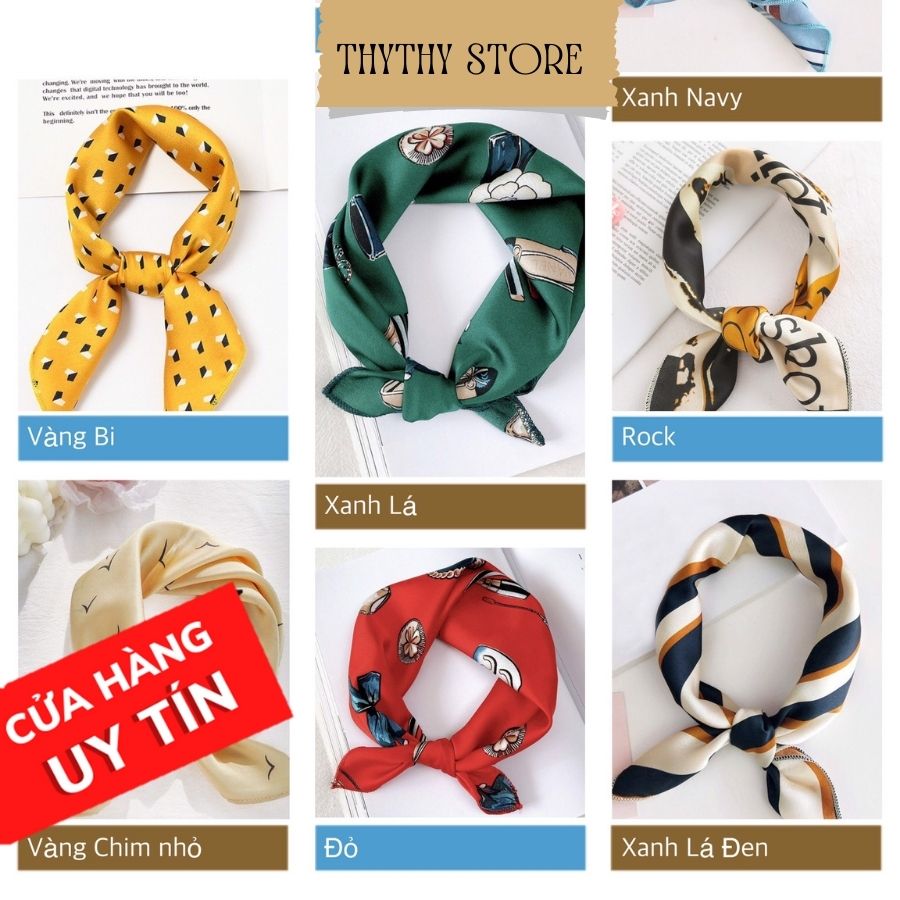 Khăn lụa vuông TURBAN Hàn Quốc 50x50cm -ThyThy Store khăn bandana lụa quàng cổ- quàng túi - áo yếm cho phái đẹp