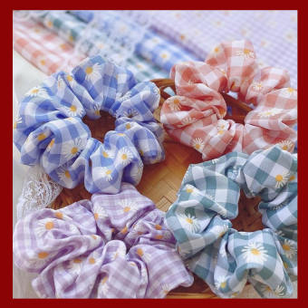 Cột Tóc Vải Scrunchies Họa Tiết Caro , phi bóng cao cấp loại to - freshfood & cosmetic