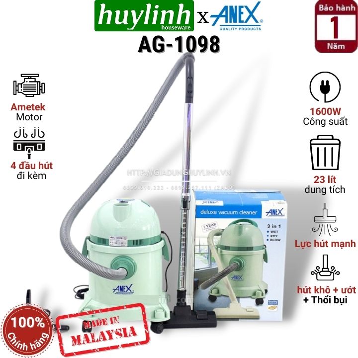 Máy hút bụi công nghiệp anex ag-1098 - 23 lít - malaysia
