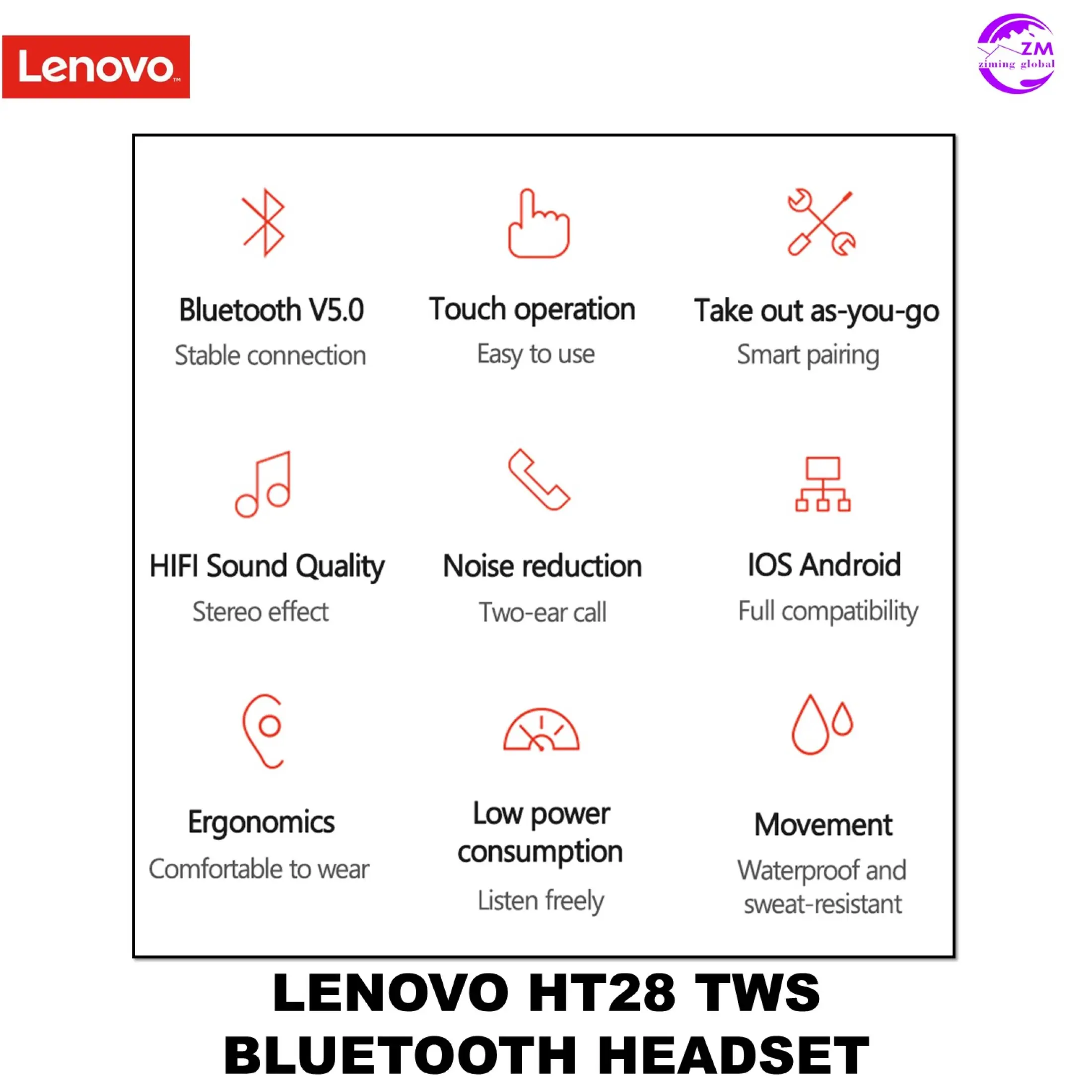 lenovo ht28 tws bluetooth headset