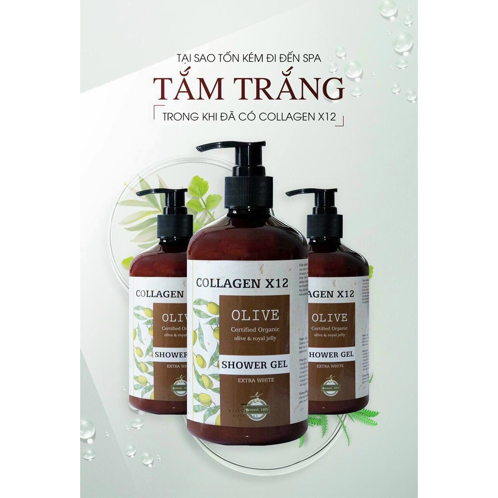 Sữa Tắm Truyền Trắng Collagen x12 Chiết Xuất Olive, sữa tắm trắng da, cấp ẩm