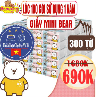 Lốc 100 Gói khăn giấy khô đa năng, khăn giấy rút Minibear Nhật, giấy lau mặt, giấy vệ sinh 300 tờ chuyên dùng cho mẹ và bé.
