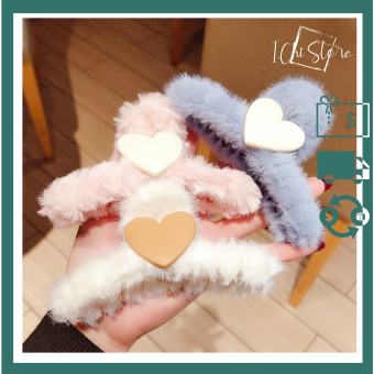 Kẹp tóc càng cua phối lông phong cách Hàn quốc xinh xắn dễ thương