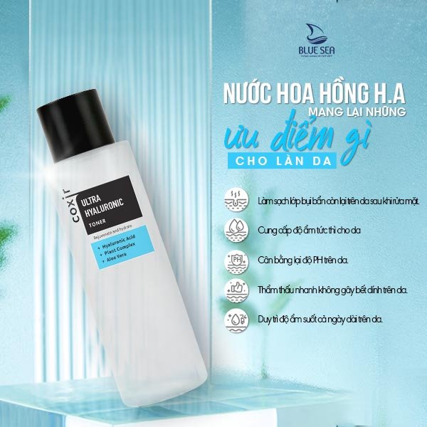 Nước hoa hồng HA – Ultra Hyaluronic Toner 150ml Coxir Cân bằng PH, Cấp ẩm/ dưỡng ẩm, Làm dịu da, Làm sạch