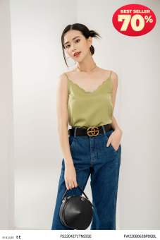 Áo 2 dây lụa xanh viền sóng thiết kế Elise FS2204271TNSIGE