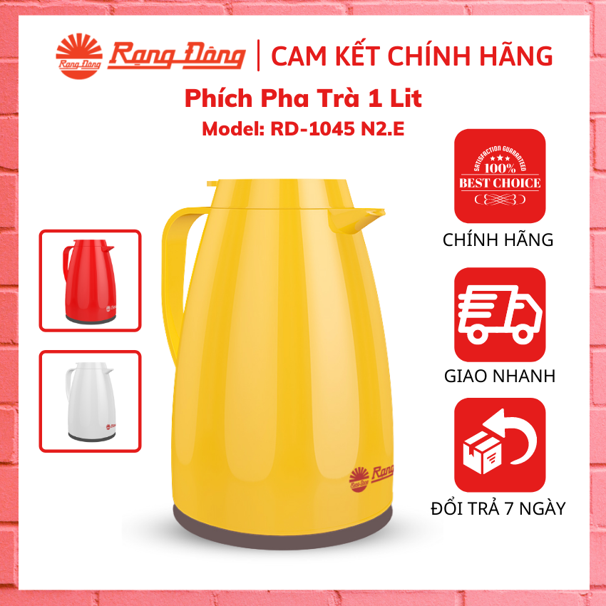 Phích pha trà – bình ủ trà giữ nhiệt rạng đông – rd-1045 n2.e - dung tích 1lit – bình thủy rạng đông nhiều màu sắc đẹp: đỏ, vàng, trắng