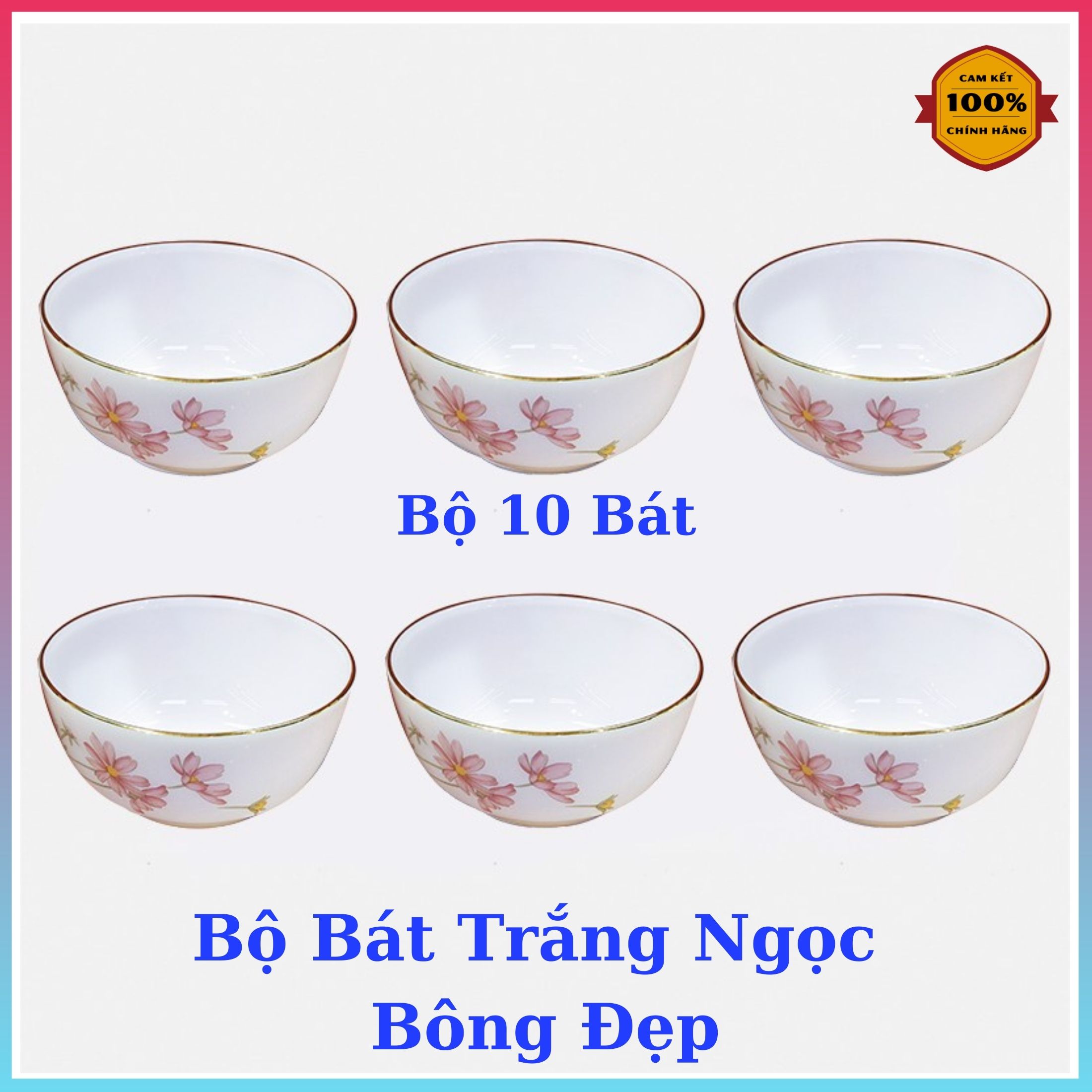 Bộ 10 bát trắng ngọc nhiều bông- men gốm sứ bát tràng cao cấp loại 1 - bộ 10 bát ngọc ăn cơm.
