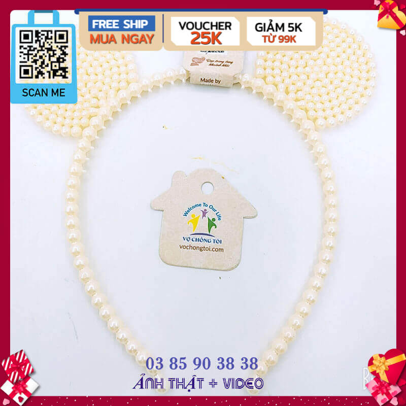 Băng đô nữ, bờm tóc cho bé gái, phụ kiện tóc nơ Hàn Quốc, cài tóc ngọc trai tai gấu xinh xắn - thương hiệu Vợ Chồng Tôi
