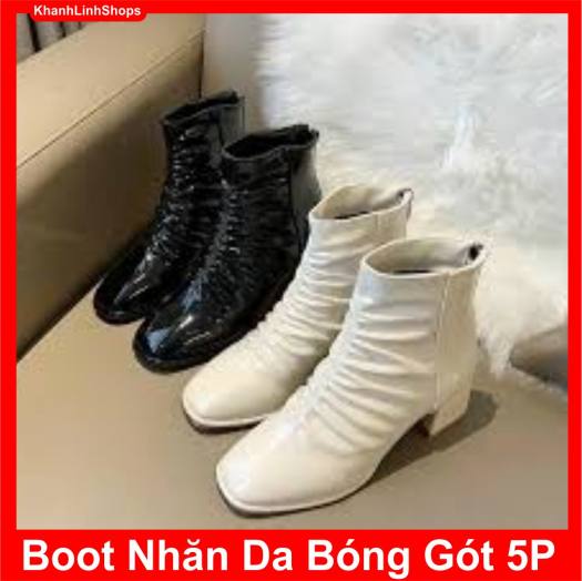 Boot Nhăn Da Bóng Gót 5p có khóa kéo- Ảnh thật