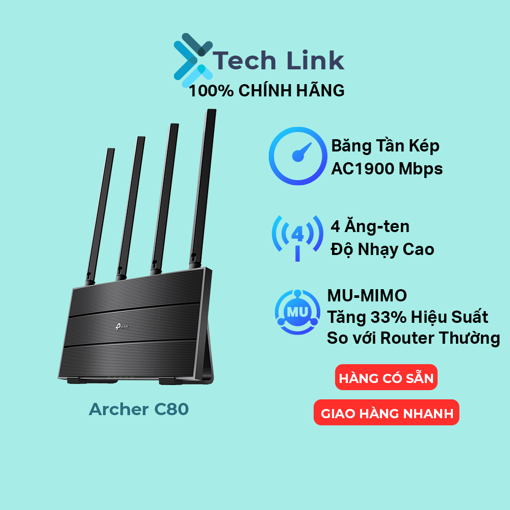 Bộ phát wifi tp-link archer c80 mu-mimo 3x3 băng tần kép ac1900
