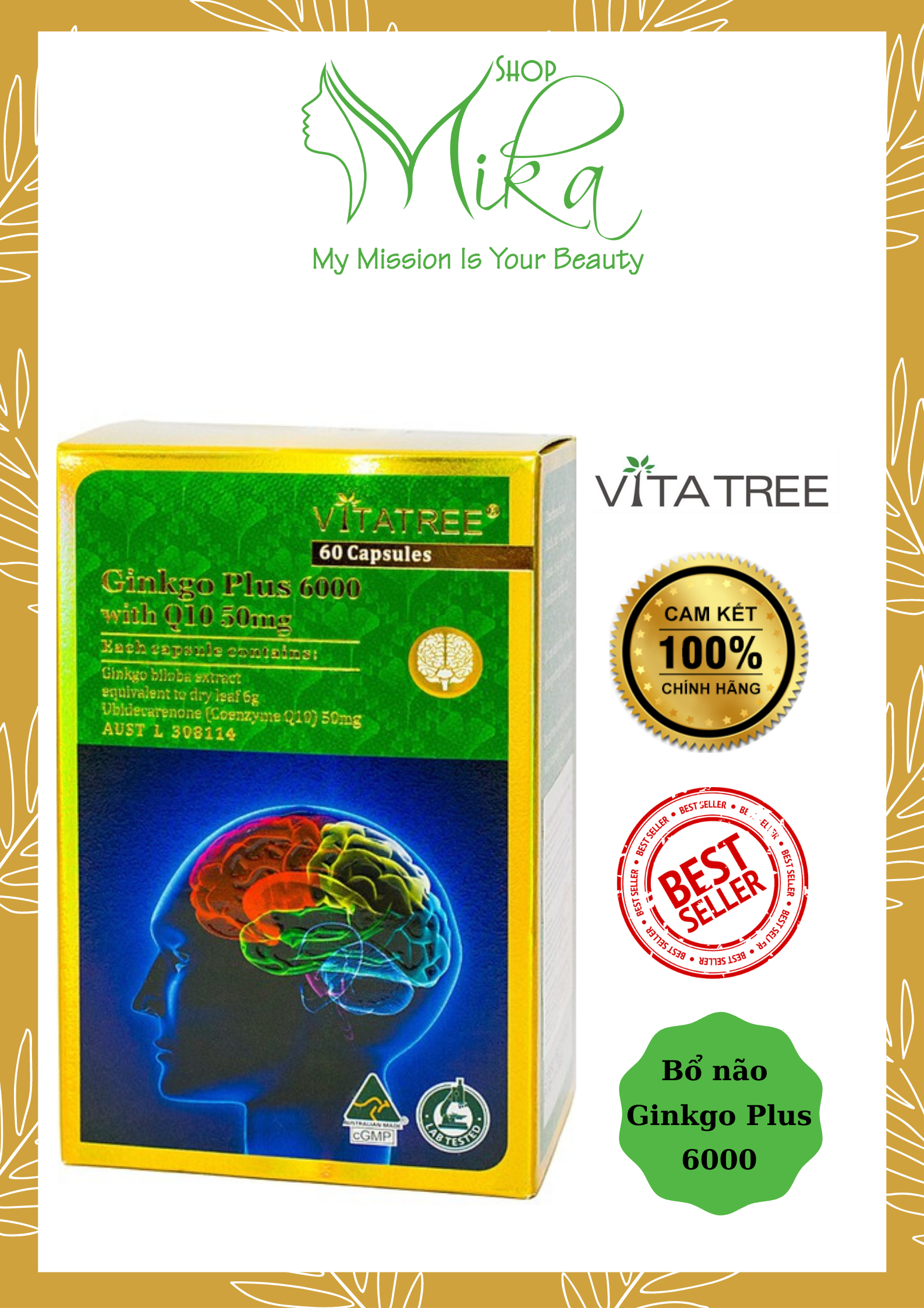 Tăng tuần hoàn não - ginkgo plus 6000 with coq10 50mg vitatree 60 viên
