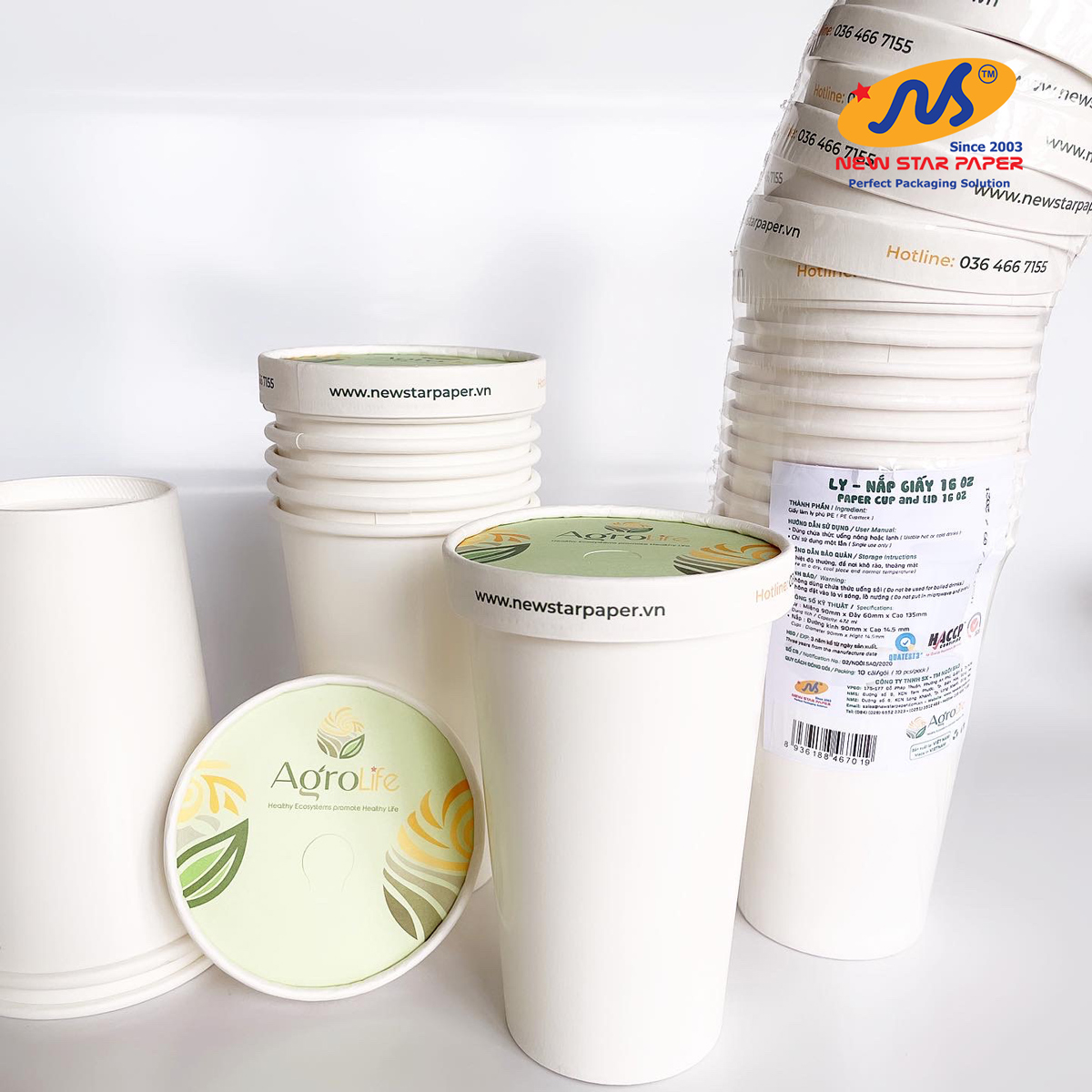 Ly giấy 16oz~472ml- combo 10 ly giấy trơn & 10 nắp giấy có đục lỗ