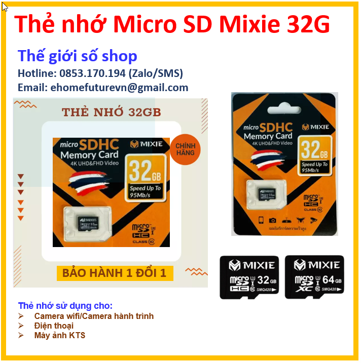 Thẻ nhớ, phụ kiện lưu trữ 32gb mixie chuyên cho camera, máy ảnh, điện thoại chính hãng