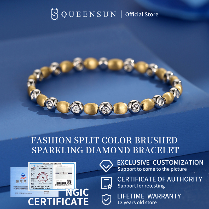 Queensun 18K gold yellow and white gold brushed and entangled bracelet/ lab grown diamond Italian craft bracelet黄白金拉丝缠绕钻石高级手链/custom bracelet for men and women gift/IGI certificate certification/Ladies' gifts/daily Bracelets