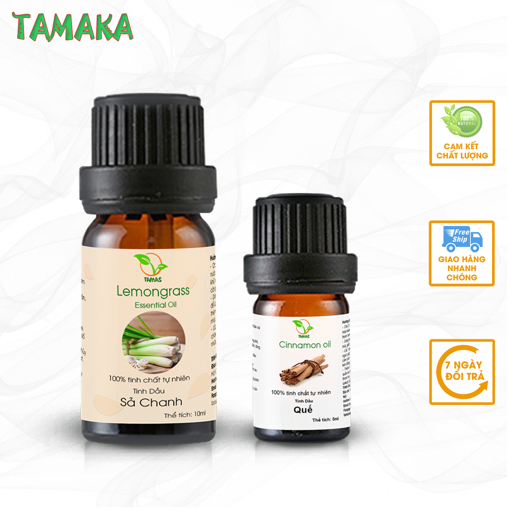 Combo tinh dầu Sả Chanh 10ml+ tinh dầu Quế 5ml, tinh dầu làm thơm phòng, xịt thơm xe giúp khử mùi, thanh lọc không khí, giải tỏa căng thẳng, hỗ trợ hô hấp, làm đẹp da, giảm đau nhức cơ xương khớp, xua đuổi muỗi và côn trùng,..