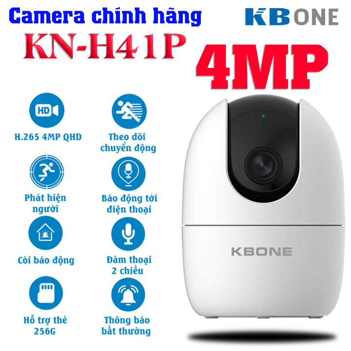 Camera wifi không dây kbone h41p 4mp siêu nét xoay quét 360 độ full hd 1080p , camera kbone h21p 2mp - hàng chính hãng,