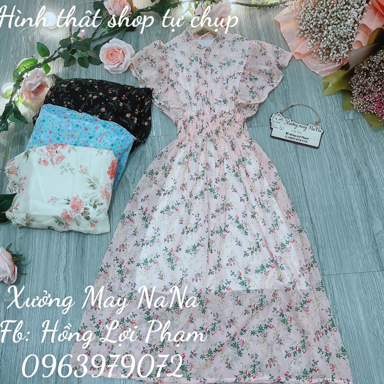 Đầm hoa nhí nút gài