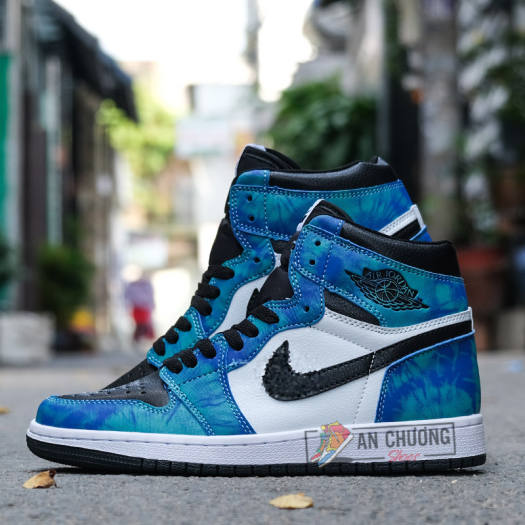 Giày Jordan 1 High Tie Dye Trắng Xanh Loang , giày thể thao xanh tie dye phong cách thời trang