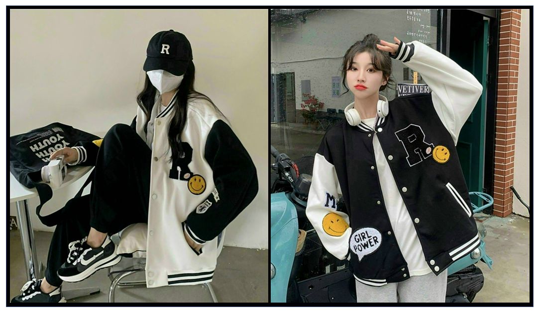 Áo khoác bomber nam nữ chất nỉ logo in r icon mặt cười siêu cute
