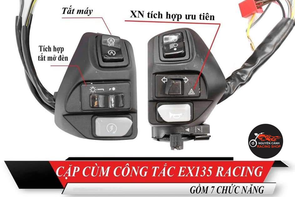 Cặp cùm công tắc racing 7 chức năng gắn xe exciter 135