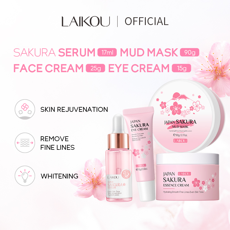 LAIKOU Sakura Bộ Serum Chăm Sóc Da Kem Dưỡng Da Mặt Loại Bỏ Nếp Nhăn Làm Trắng 4 Cái