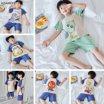 Aisamfe Đồ Ngủ Bé Trai Mùa Hè Bộ Đồ Ngủ Bé Trai Thời Trang Áo Thun KhủNg Long Hoạt Hình Quần Short Đồ Mặc Nhà Bằng Cotton Cho Trẻ Em 3-12 Tuổi