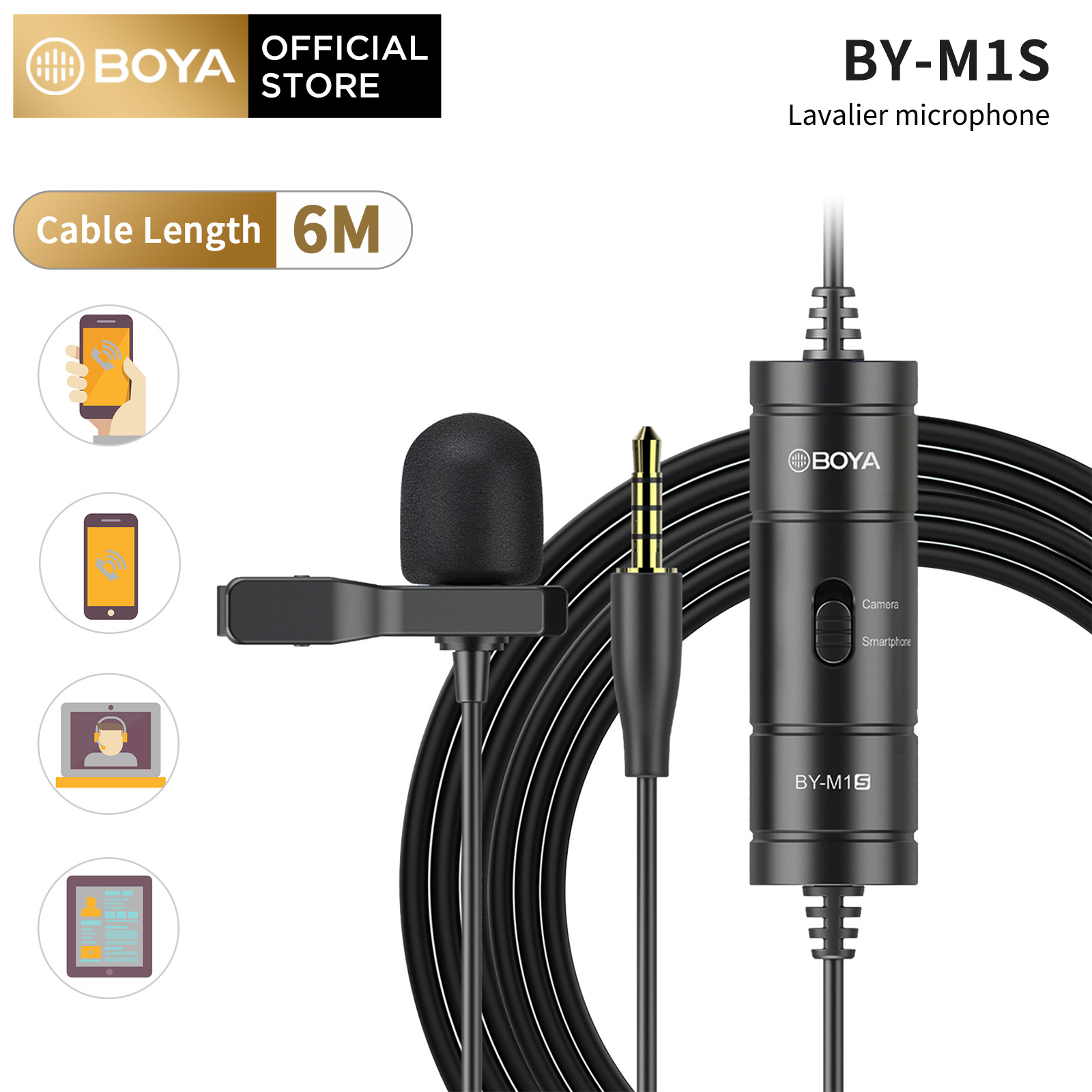Boya by-m1s micro lavalier ve áo 6m 3.5mm micro ghi hình quay video dslr cho điện thoại thông minh