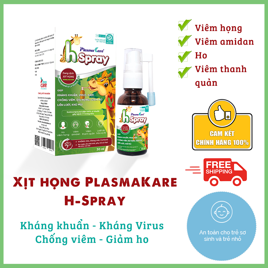 XỊT HỌNG PlasmaKare H-Spray 30ml - Giảm nhanh đau rát họng