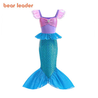 Phong cách Châu Âu mới bay tay áo váy áo hai dây lưới sequin Đầm công chúa Bear Leader Girl của nàng tiên cá 2023