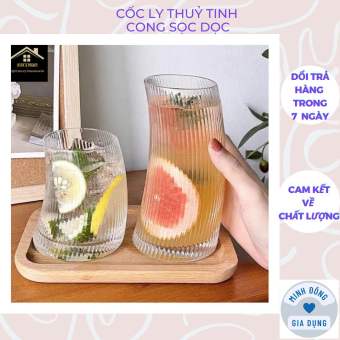 Cốc Ly Thuỷ Tinh cong sọc dọc, Ly Thuỷ Tinh Chịu Nhiệt Không chì, Ly Decor, Sinh Tố, Cafe