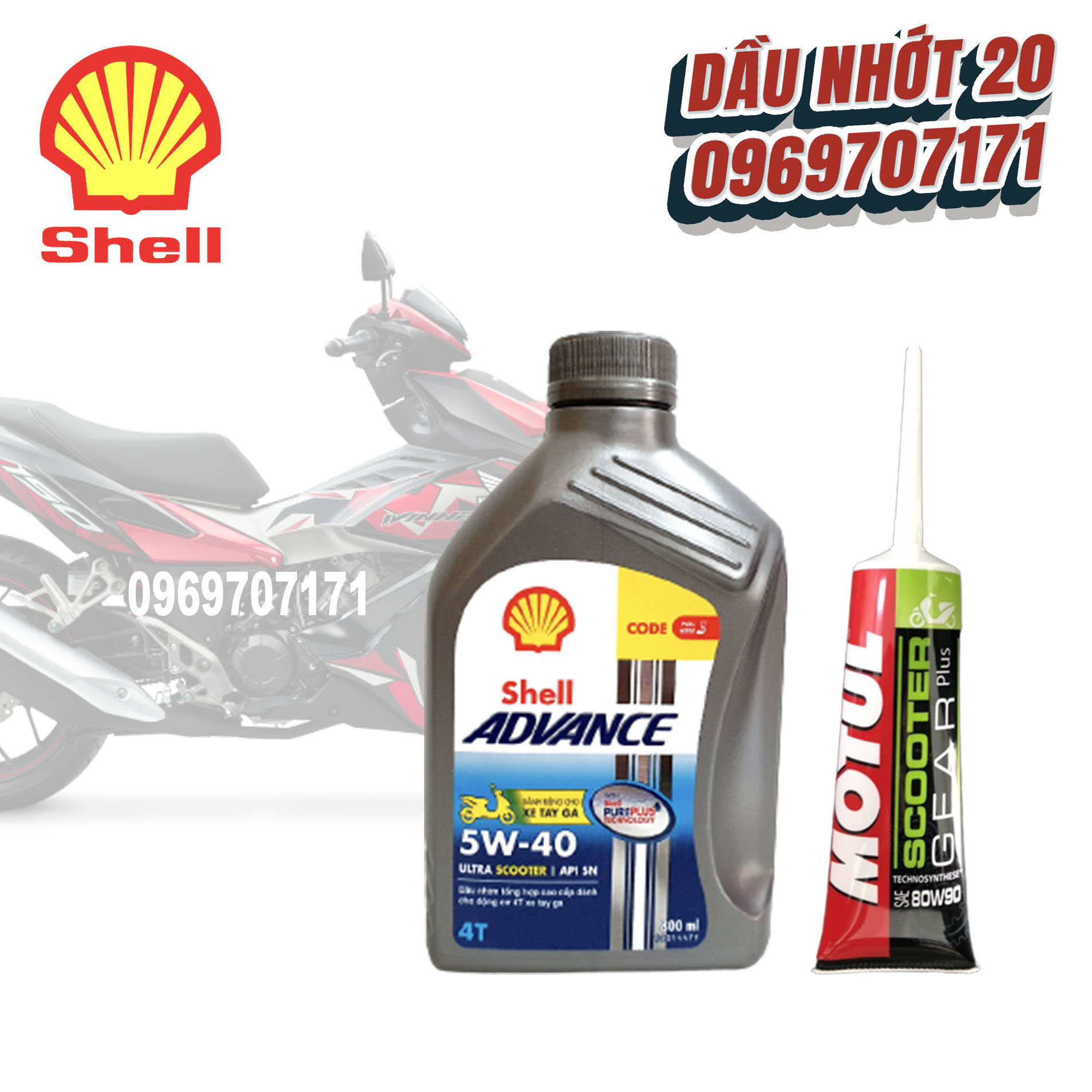 Combo nhớt xe tay ga shell advance ultra 5w40 scooter 800ml + nhớt lap motul
