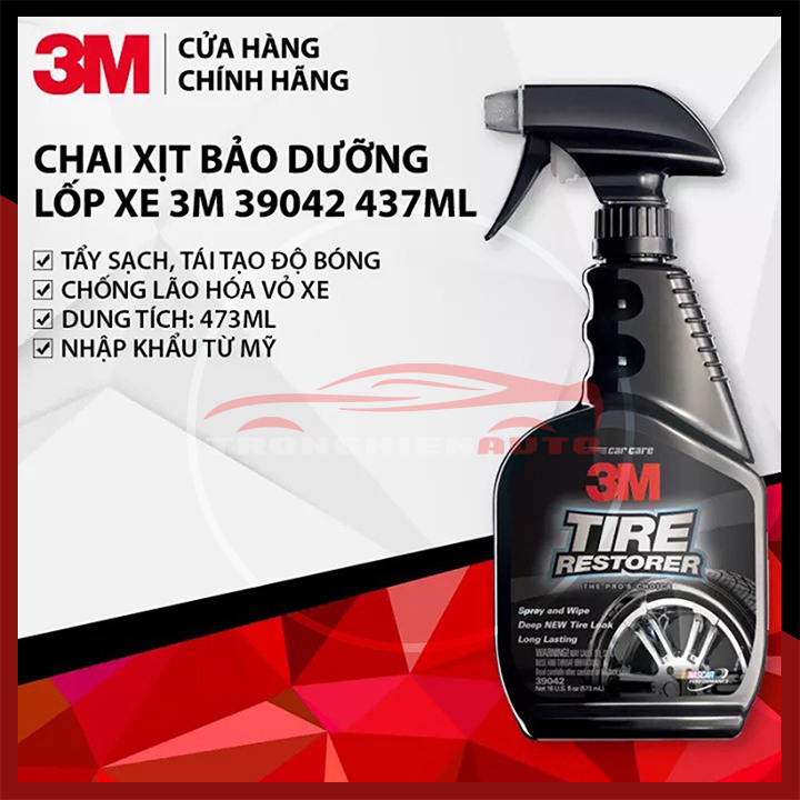 Chai Xịt Vệ Sinh Bảo Dưỡng Và Phủ Bóng Lốp Ô Tô Xe Máy 3M 39042 Tire Restorer 437ml - Nhập Khẩu 3M USA