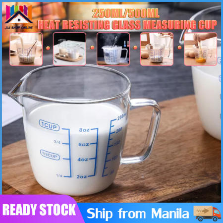 250ml/500ml Heat Resisting Glass Measuring Cup High Borosilicate Glass cup Milk Water Coffee Creamer Cup Microwave hot&cold cup Safe Transparent Tea Milk Cup With Scale Clear Measuring Cup Coffee Shop Kitchen Scale Microwave Tools