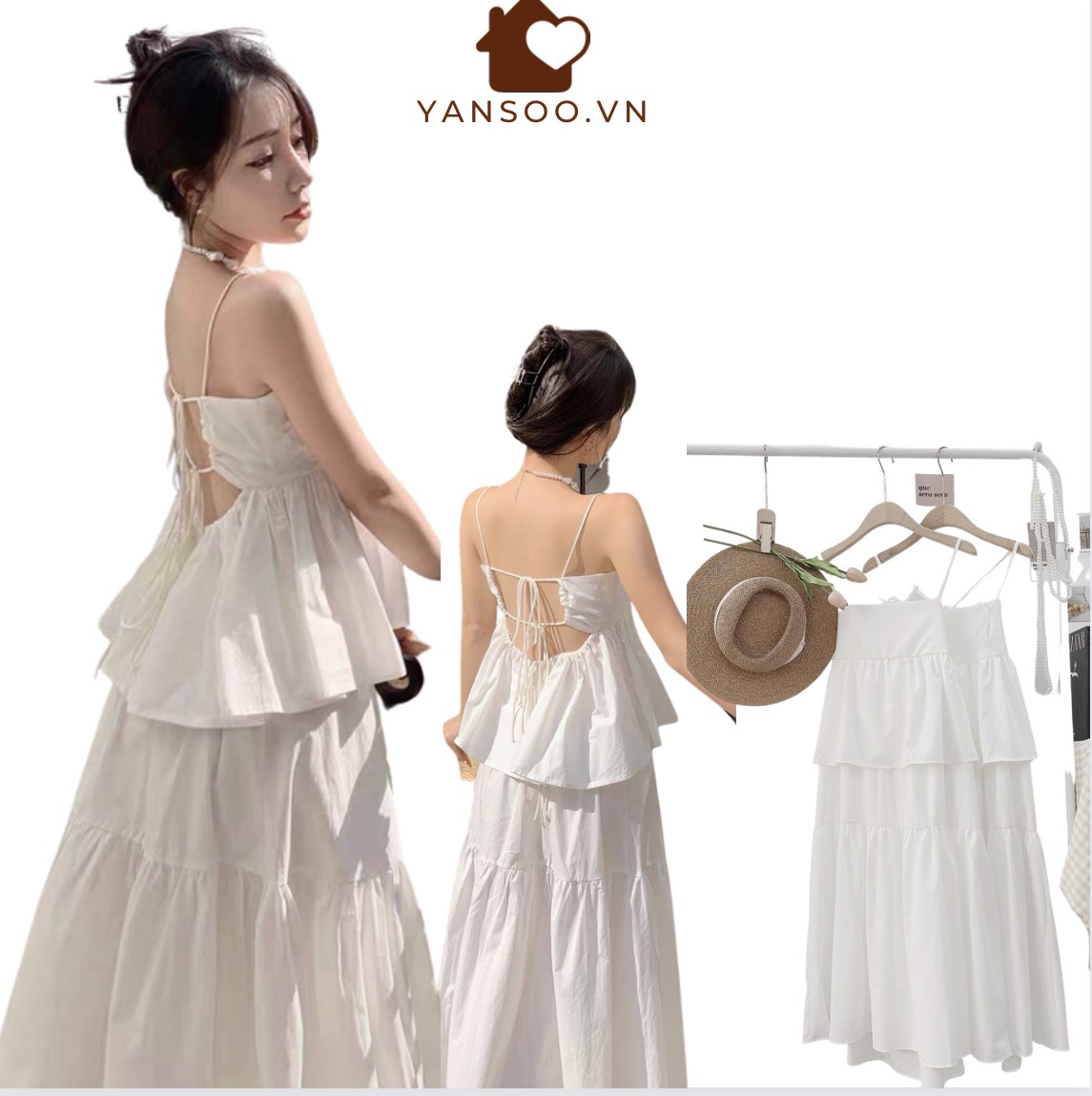 Đầm maxi , váy hai dây trắng hở lưng sexy đi biển cực xinh by YANSOO