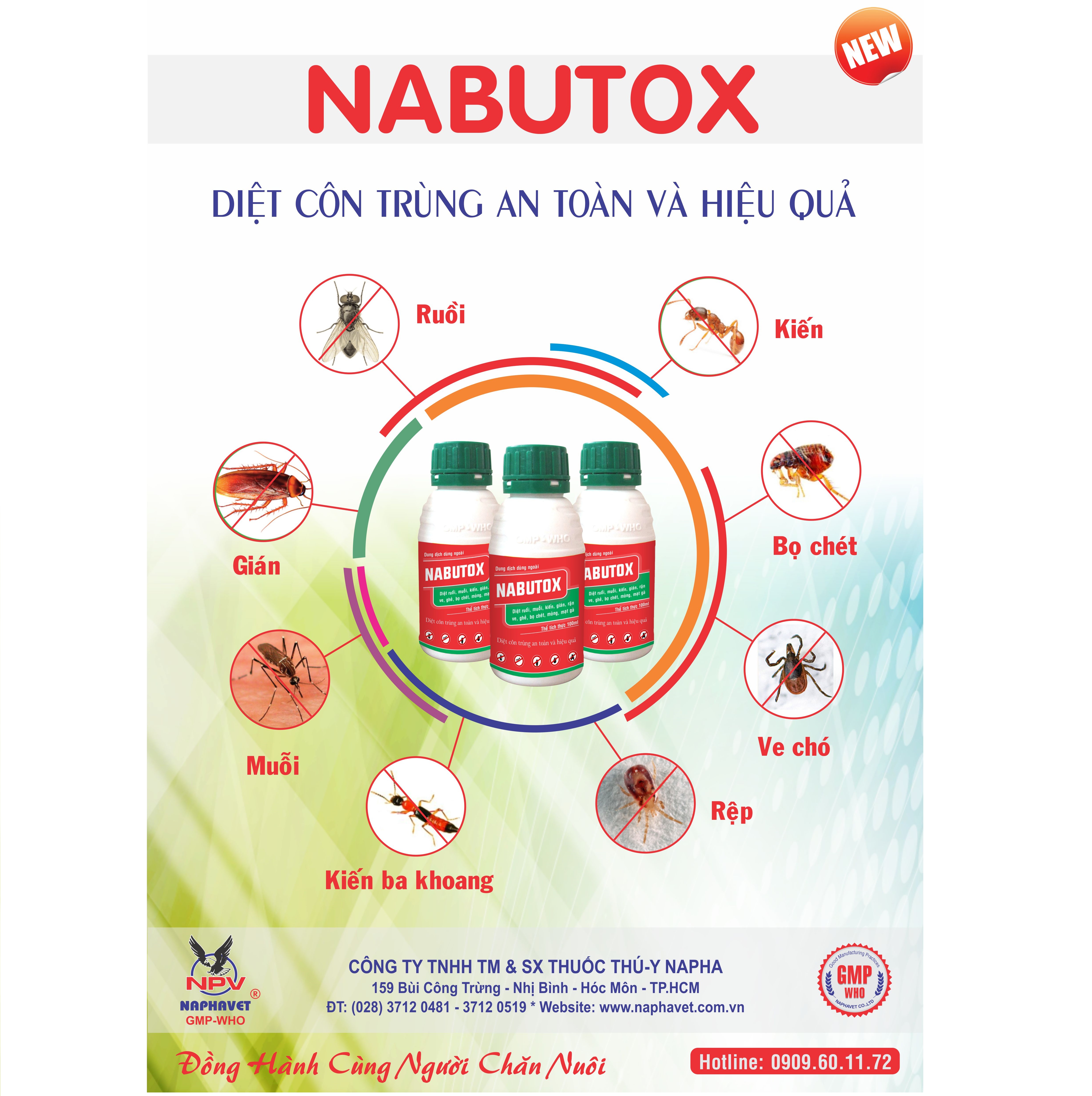 Nabutox 100ml - diệt ruồi, muỗi, kiến, gián, mòng, mạt gà....