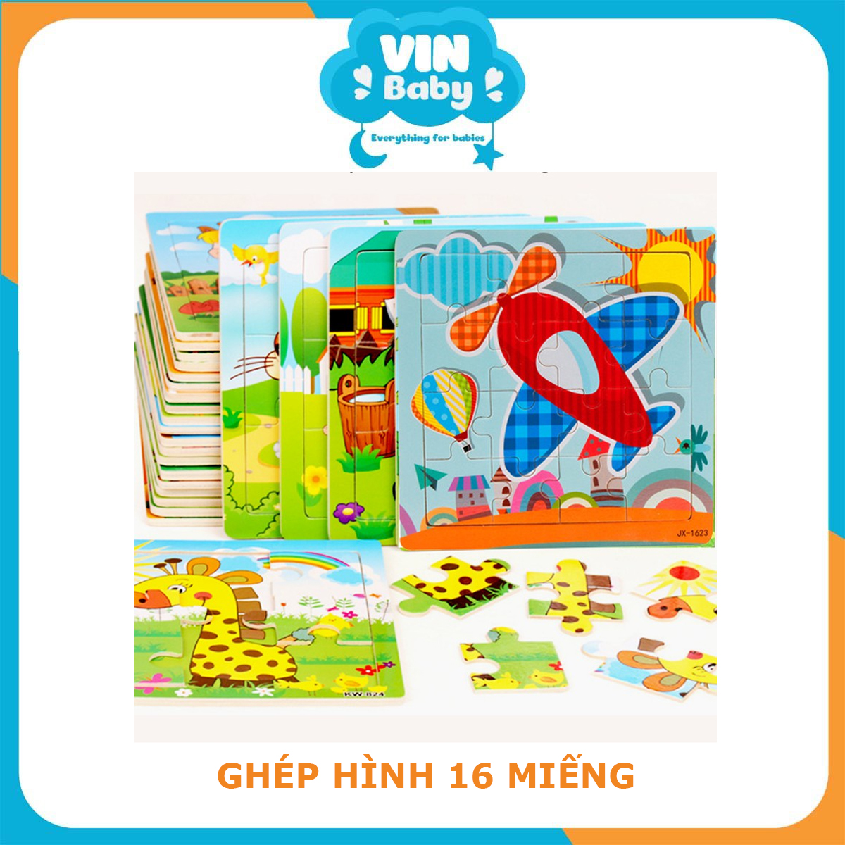 Tranh ghép hình 16 miếng - Đồ chơi ghép hình 16 miếng bằng gỗ, Puzzle cho bé - VinBaby