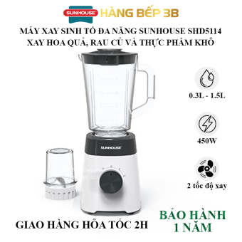 Máy xay sinh tố Sunhouse SHD5114 - Cối say siêu bền - 3 chức năng xay đa năng - Hàng Bếp 3B