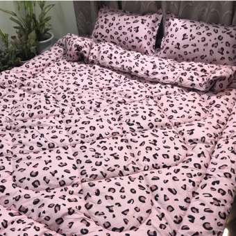 BỘ CHĂN GA GỐI CHẦN PHAO 5 MÓN DA BÁO HỒNG + TẶNG VỎ ÔM