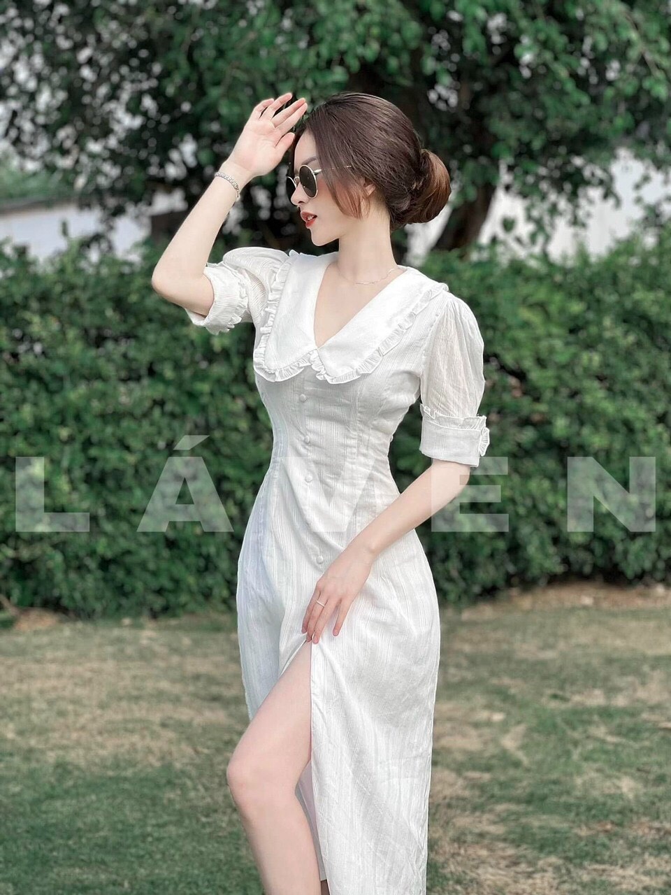 Đầm tiểu thư xẻ tà maxi, đi tiệc, phong cách hàn quốc