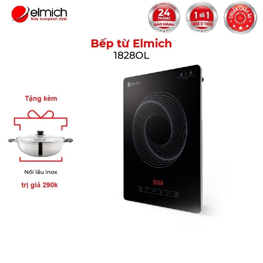 Bếp điện từ cao cấp Elmich ICE-1828OL (bảo hành 24 tháng) tặng kèm nồi lẩu inox cao cấp