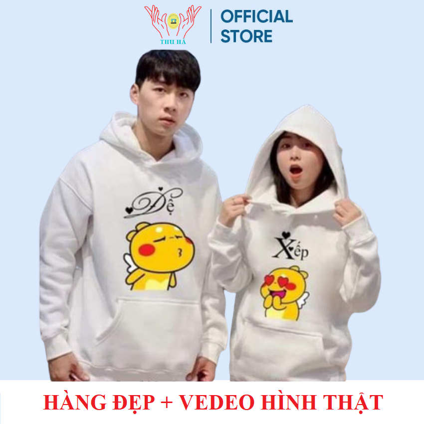 Áo nỉ đôi có mũ ( 2 áo) in đệ xếp  áo đôi ý nghĩa. MM02 . { VẢI ĐẸP }. Xưởng May Thu Hà . Vải Bông Nỉ dày dặn mặc đôi mặc nhóm đi chơi đi học thời trang phong cách.