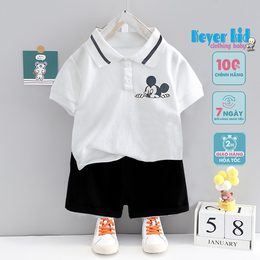 SET Bộ Quần Áo Bé Trai (0 - 5 Tuổi) Mặc, Đồ Bộ Bé Trai Áo Thun Cotton Cộc Tay Cổ Trụ Mickey Dễ Thương - KEYER KIDS Mã Xuất SZ96