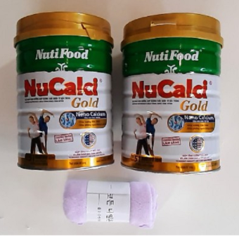 2 Hộp Sữa Bột Nucalci Gold 51 Tuổi Trở Lên (Lon Thiếc 800g) tặng kèm khăn mặt lông cừu xuất Hàn mềm mịn kt 30x50cm