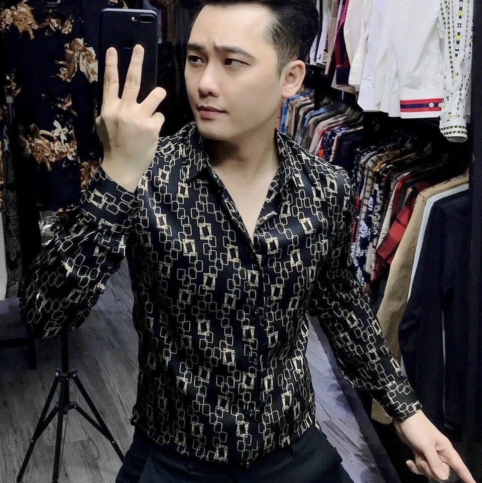 Áo sơ mi nam, áo sơ mi đen phối màu 3d sang chảnh thời trang hpstore smlq17