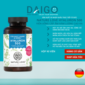 Cấp ẩm với hàm lượng HA cao  - NATURE LOVE HYALURON 500 (90 viên) - Ngăn ngừa lão hóa, hỗ trợ xương khớp